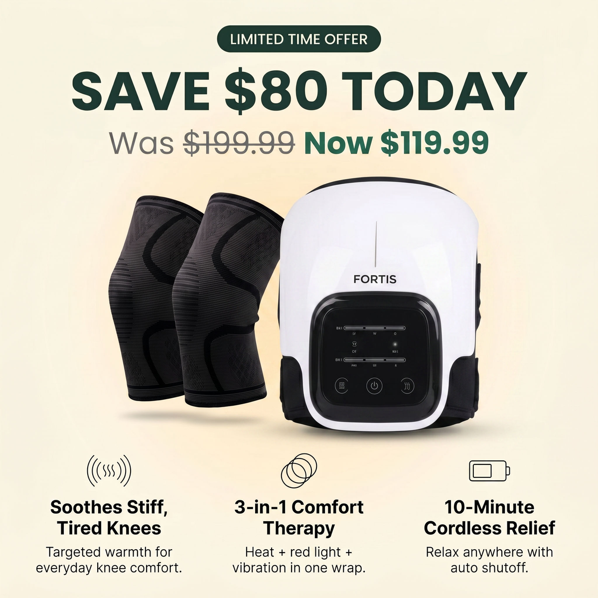 FORTIS Knee Therapy Wrap with compression sleeves — save $80 today, now $119.99
