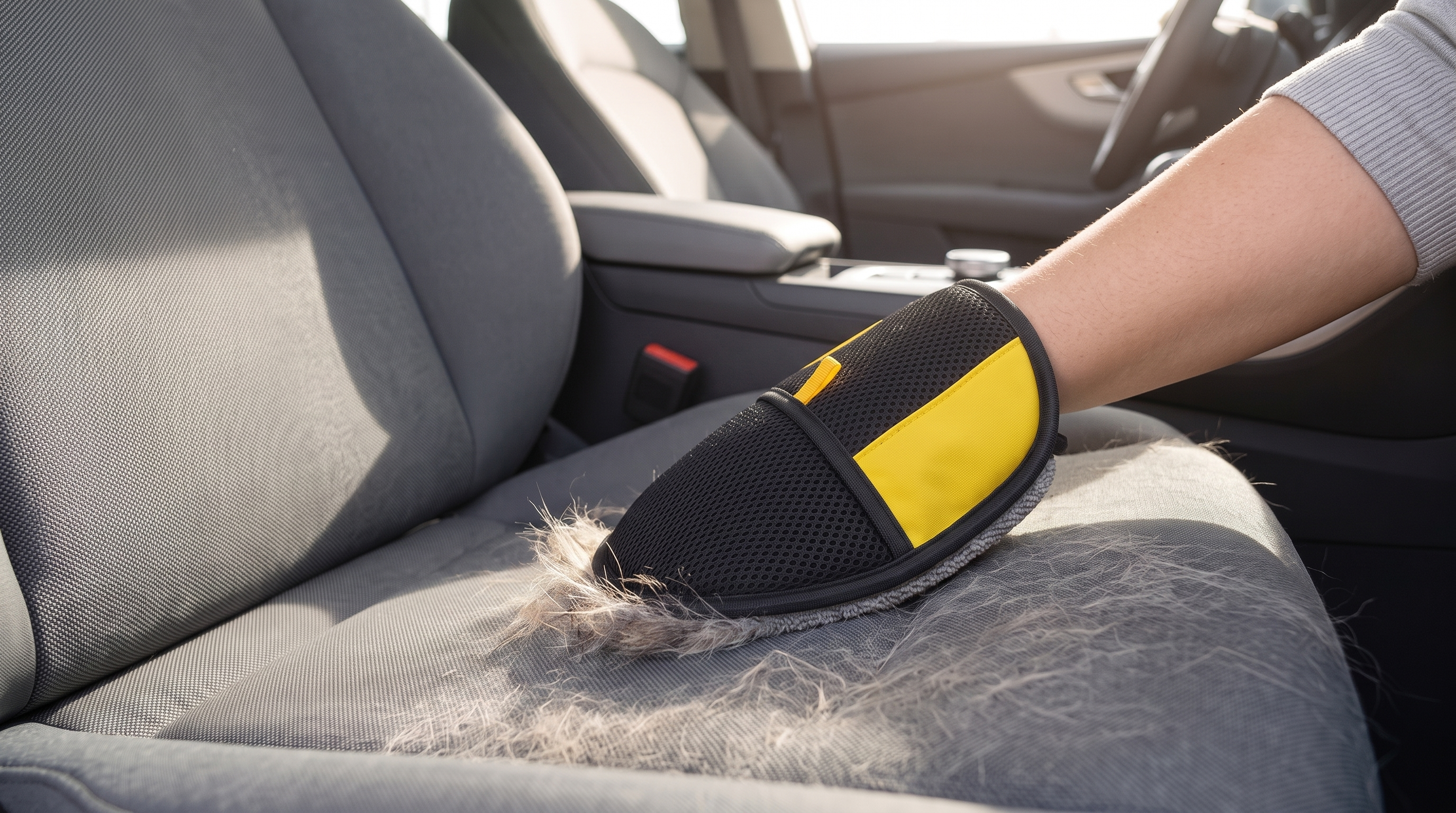 Lifts dog hair from car seats